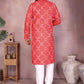 Rajwada Red Silk Blend Printed Kurta Set For Men