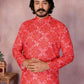 Rajwada Red Silk Blend Printed Kurta Set For Men
