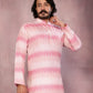Rajwada White And Pink Silk Blend Printed Kurta Set For Men