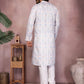 Rajwada White Silk Blend Printed Kurta Set For Men