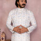 Rajwada White Silk Blend Printed Kurta Set For Men