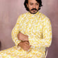 Rajwada Yellow Silk Blend Printed Kurta Set For Men