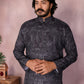 Rajwada Black Cotton Blend Printed Kurta Set For Men