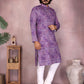 Rajwada Light Purple Cotton Blend Printed Kurta Set For Men