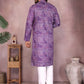 Rajwada Light Purple Cotton Blend Printed Kurta Set For Men