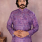 Rajwada Light Purple Cotton Blend Printed Kurta Set For Men