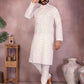 Rajwada Off White Cotton Blend Printed Kurta Set For Men