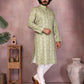 Rajwada Pista Green Cotton Blend Printed Kurta Set For Men