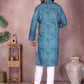 Rajwada Teal Blue Cotton Blend Printed Kurta Set For Men