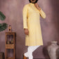 Rajwada Yellow Cotton Blend Printed Kurta Set For Men