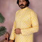 Rajwada Yellow Cotton Blend Printed Kurta Set For Men