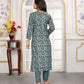 Rajwada Teal Blue Rayon Printed Kurta Set For Women