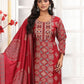 Rajwada Red Rayon Printed Kurta Set For Women