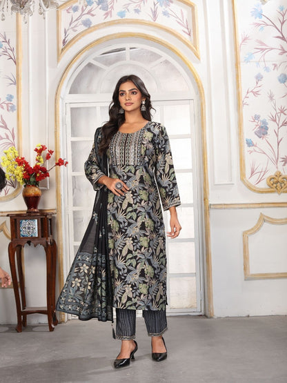 Rajwada Black Rayon Printed Kurta Set For Women