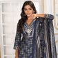 Rajwada Navy Blue Rayon Printed Kurta Set For Women