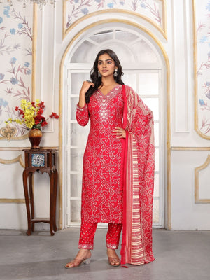 Rajwada Dark Pink Rayon Printed Kurta Set For Women
