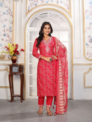 Rajwada Dark Pink Rayon Printed Kurta Set For Women