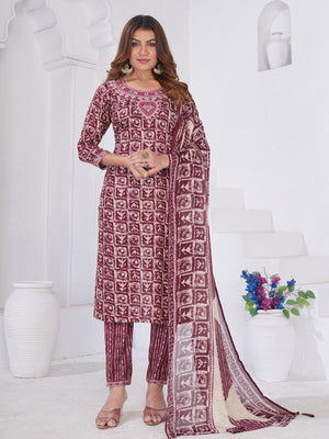 Rajwada Maroon Rayon Solid Kurta Set For Women