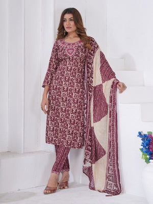 Rajwada Maroon Rayon Solid Kurta Set For Women