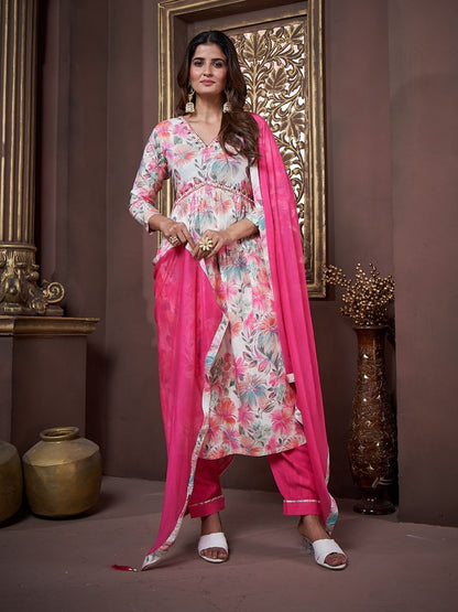 Rajwada Multicolor Rayon Printed Kurta Set For Women