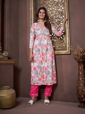 Rajwada Multicolor Rayon Printed Kurta Set For Women