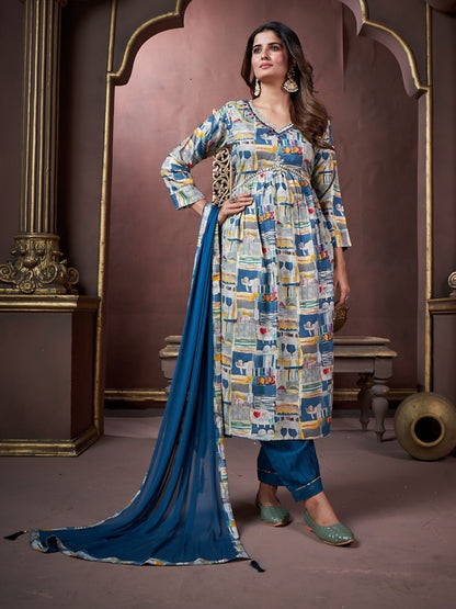 Rajwada Multicolor Rayon Printed Kurta Set For Women