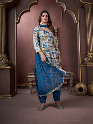 Rajwada Multicolor Rayon Printed Kurta Set For Women