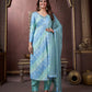 Rajwada Turquoise Blue Rayon Printed Kurta Set For Women