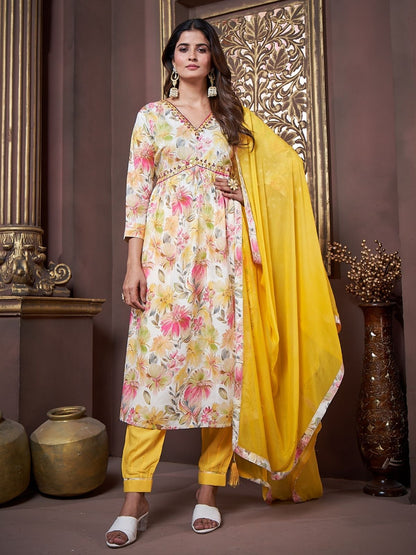 Rajwada Multicolor Rayon Printed Kurta Set For Women