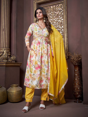 Rajwada Multicolor Rayon Printed Kurta Set For Women