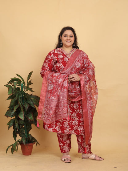 Rajwada Red Rayon Printed Kurta Set For Women