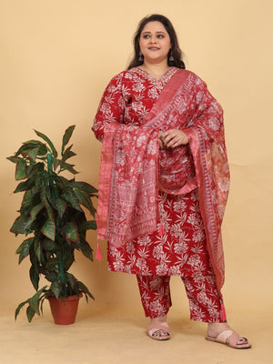 Rajwada Red Rayon Printed Kurta Set For Women