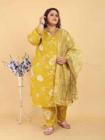 Rajwada Yellow Silk Blend Printed Kurta Set For Women