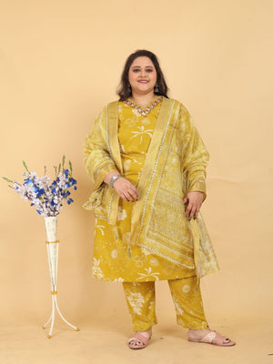 Rajwada Yellow Silk Blend Printed Kurta Set For Women