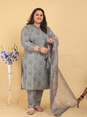 Rajwada Grey Viscose Printed Kurta Set For Women