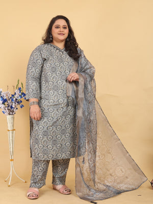 Rajwada Grey Viscose Printed Kurta Set For Women