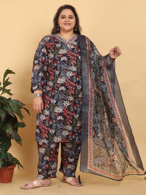 Rajwada Black Viscose Printed Kurta Set For Women