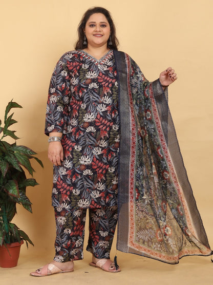 Rajwada Black Viscose Printed Kurta Set For Women