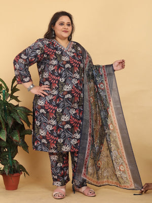 Rajwada Black Viscose Printed Kurta Set For Women