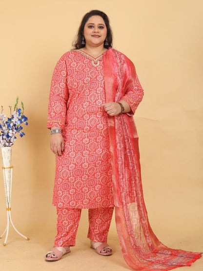 Rajwada Orange Viscose Printed Kurta Set For Women