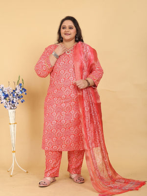 Rajwada Orange Viscose Printed Kurta Set For Women