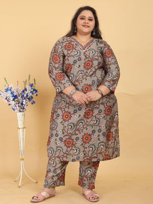 Rajwada Grey Viscose Printed Kurta Set For Women