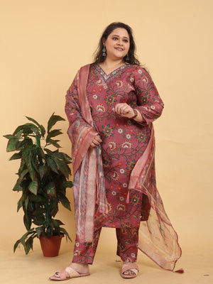 Rajwada Mauve Viscose Printed Kurta Set For Women