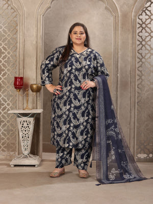 Rajwada Navy Blue Viscose Printed Kurta Set For Women