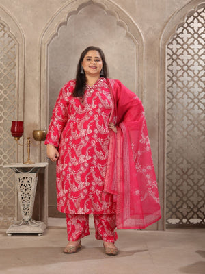 Rajwada Dark Pink Viscose Printed Kurta Set For Women