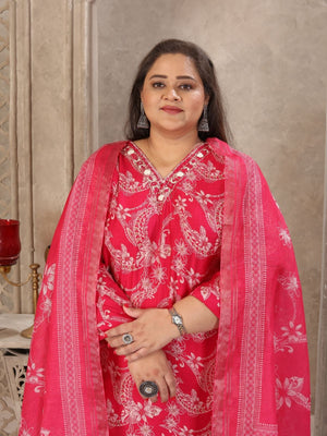 Rajwada Dark Pink Viscose Printed Kurta Set For Women