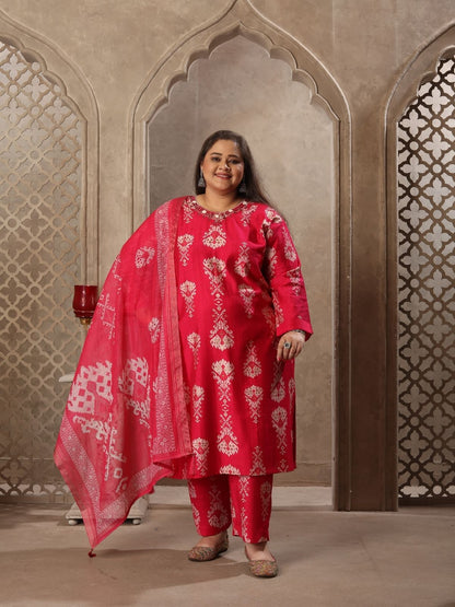 Rajwada Dark Pink Viscose Printed Kurta Set For Women