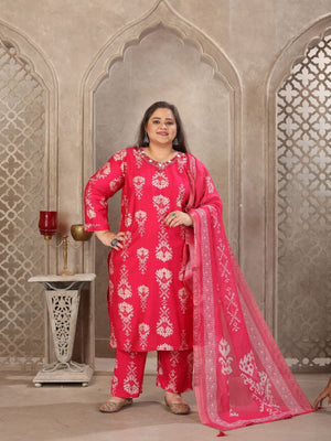 Rajwada Dark Pink Viscose Printed Kurta Set For Women