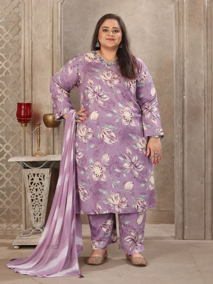 Rajwada Lavender Viscose Printed Kurta Set For Women