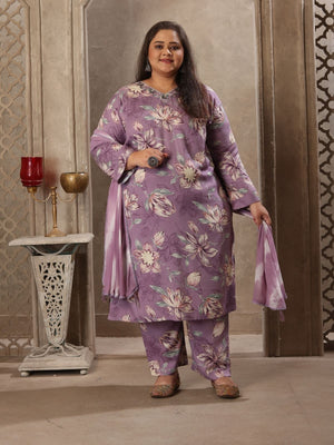 Rajwada Lavender Viscose Printed Kurta Set For Women